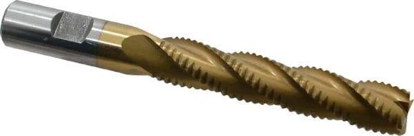 Interstate - 5/8" Diam, Coarse Pitch, 3-1/8" LOC, 4 Flute Cobalt Roughing Square End Mill - TiN Finish, 5-1/4" OAL, 5/8" Shank Diam, Single End, Centercutting - Americas Industrial Supply