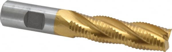 Interstate - 3/4" Diam, Coarse Pitch, 2-1/2" LOC, 4 Flute Cobalt Roughing Square End Mill - TiN Finish, 4-5/8" OAL, 3/4" Shank Diam, Single End, Centercutting - Americas Industrial Supply