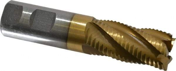 Interstate - 1" Diam, Coarse Pitch, 2" LOC, 5 Flute Cobalt Roughing Square End Mill - TiN Finish, 4-1/2" OAL, 1" Shank Diam, Single End, Centercutting - Americas Industrial Supply
