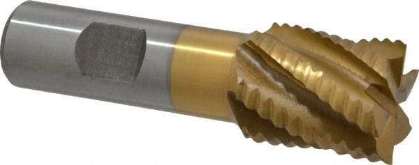 Interstate - 1" Diam, Coarse Pitch, 1-1/8" LOC, 6 Flute Cobalt Roughing Square End Mill - TiN Finish, 3-3/8" OAL, 3/4" Shank Diam, Single End, Centercutting - Americas Industrial Supply
