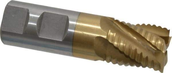 Interstate - 1" Diam, Coarse Pitch, 1-1/8" LOC, 5 Flute Cobalt Roughing Square End Mill - TiN Finish, 3-5/8" OAL, 1" Shank Diam, Single End, Centercutting - Americas Industrial Supply