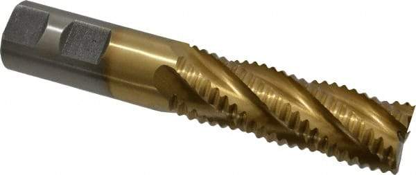 Interstate - 1" Diam, Coarse Pitch, 3" LOC, 5 Flute Cobalt Roughing Square End Mill - TiN Finish, 5-1/2" OAL, 1" Shank Diam, Single End, Centercutting - Americas Industrial Supply