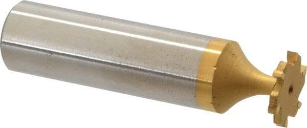 Made in USA - 1/2" Diam x 1/16" Face Width, Carbide-Tipped, 6 Teeth, Shank Connection Woodruff Keyseat Cutter - TiN Finish, 2-1/16" OAL x 1/2" Shank, Straight Teeth, ANSI 204, Old Standard 1 - Americas Industrial Supply