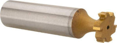 Made in USA - 1/2" Diam x 1/8" Face Width, Carbide-Tipped, 6 Teeth, Shank Connection Woodruff Keyseat Cutter - TiN Finish, 2-1/8" OAL x 1/2" Shank, Straight Teeth, ANSI 404, Old Standard 3 - Americas Industrial Supply