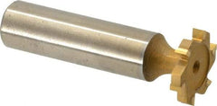 Made in USA - 3/4" Diam x 1/8" Face Width, Carbide-Tipped, 6 Teeth, Shank Connection Woodruff Keyseat Cutter - TiN Finish, 2-1/8" OAL x 1/2" Shank, Straight Teeth, ANSI 406, Old Standard 7 - Americas Industrial Supply