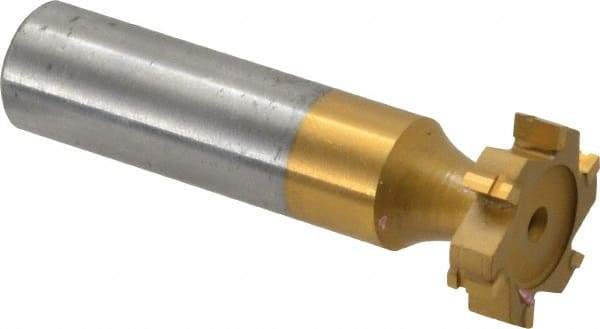 Made in USA - 3/4" Diam x 3/16" Face Width, Carbide-Tipped, 6 Teeth, Shank Connection Woodruff Keyseat Cutter - TiN Finish, 2-3/16" OAL x 1/2" Shank, Straight Teeth, ANSI 606, Old Standard 9 - Americas Industrial Supply