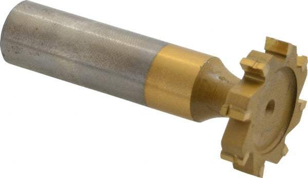 Made in USA - 1" Diam x 3/16" Face Width, Carbide-Tipped, 8 Teeth, Shank Connection Woodruff Keyseat Cutter - TiN Finish, 2-3/16" OAL x 1/2" Shank, Straight Teeth, ANSI 608, Old Standard 13 - Americas Industrial Supply