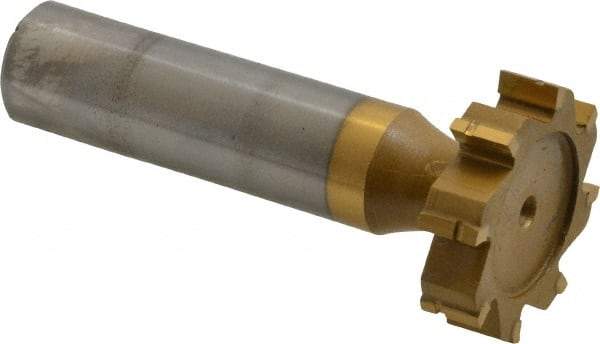 Made in USA - 1" Diam x 1/4" Face Width, Carbide-Tipped, 8 Teeth, Shank Connection Woodruff Keyseat Cutter - TiN Finish, 2-1/4" OAL x 1/2" Shank, Straight Teeth, ANSI 808, Old Standard 15 - Americas Industrial Supply