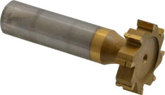 Made in USA - 1" Diam x 1/4" Face Width, Carbide-Tipped, 8 Teeth, Shank Connection Woodruff Keyseat Cutter - TiN Finish, 2-1/4" OAL x 1/2" Shank, Straight Teeth, ANSI 808, Old Standard 15 - Americas Industrial Supply