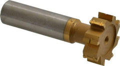 Made in USA - 1" Diam x 5/16" Face Width, Carbide-Tipped, 8 Teeth, Shank Connection Woodruff Keyseat Cutter - TiN Finish, 2-5/16" OAL x 1/2" Shank, Straight Teeth, ANSI 1008, Old Standard B - Americas Industrial Supply