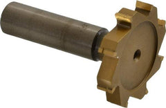 Made in USA - 1-1/2" Diam x 1/4" Face Width, Carbide-Tipped, 8 Teeth, Shank Connection Woodruff Keyseat Cutter - TiN Finish, 2-1/4" OAL x 1/2" Shank, Straight Teeth, ANSI 812, Old Standard 24 - Americas Industrial Supply