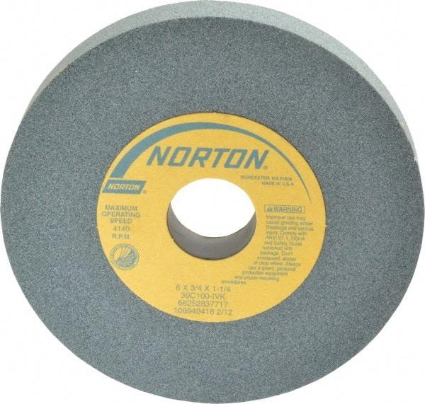 Norton - 6" Diam x 1-1/4" Hole x 3/4" Thick, I Hardness, 100 Grit Surface Grinding Wheel - Silicon Carbide, Type 1, Fine Grade, 4,140 Max RPM, Vitrified Bond, No Recess - Americas Industrial Supply