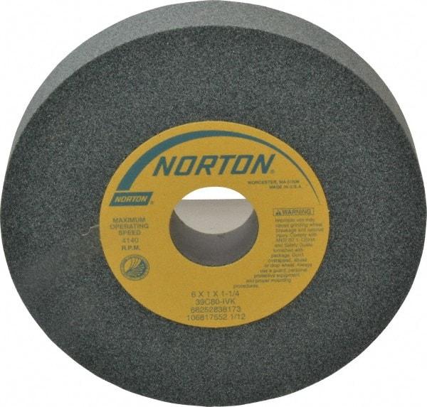 Norton - 6" Diam x 1-1/4" Hole x 1" Thick, I Hardness, 80 Grit Surface Grinding Wheel - Silicon Carbide, Type 1, Medium Grade, 4,140 Max RPM, Vitrified Bond, No Recess - Americas Industrial Supply