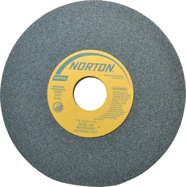 Norton - 7" Diam x 1-1/4" Hole x 1/4" Thick, J Hardness, 80 Grit Surface Grinding Wheel - Silicon Carbide, Type 1, Medium Grade, 3,600 Max RPM, Vitrified Bond, No Recess - Americas Industrial Supply