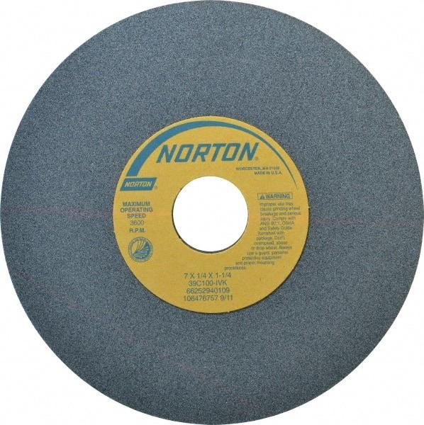 Norton - 7" Diam x 1-1/4" Hole x 1/4" Thick, I Hardness, 100 Grit Surface Grinding Wheel - Silicon Carbide, Type 1, Fine Grade, 3,600 Max RPM, Vitrified Bond, No Recess - Americas Industrial Supply