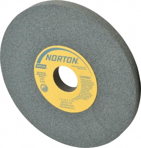 Norton - 7" Diam x 1-1/4" Hole x 1/2" Thick, J Hardness, 80 Grit Surface Grinding Wheel - Silicon Carbide, Type 1, Medium Grade, 3,600 Max RPM, Vitrified Bond, No Recess - Americas Industrial Supply