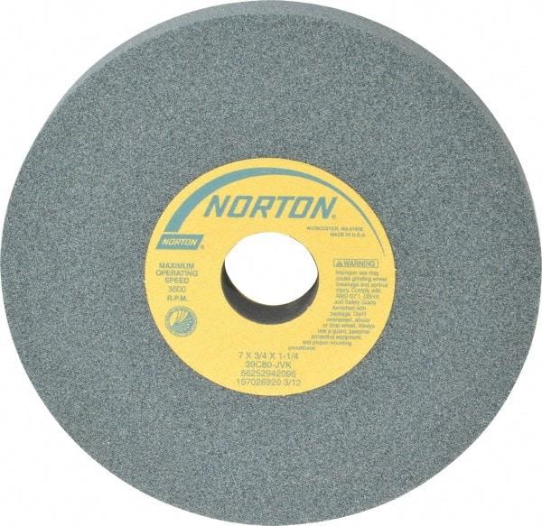 Norton - 7" Diam x 1-1/4" Hole x 3/4" Thick, J Hardness, 80 Grit Surface Grinding Wheel - Silicon Carbide, Type 1, Medium Grade, 3,600 Max RPM, Vitrified Bond, No Recess - Americas Industrial Supply
