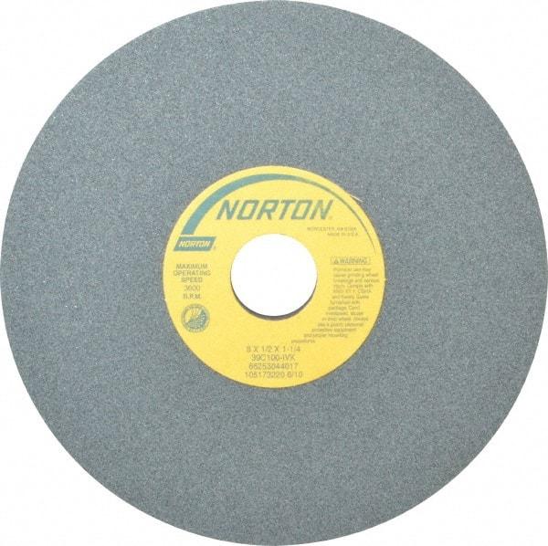 Norton - 8" Diam x 1-1/4" Hole x 1/2" Thick, I Hardness, 100 Grit Surface Grinding Wheel - Silicon Carbide, Type 1, Fine Grade, 3,600 Max RPM, Vitrified Bond, No Recess - Americas Industrial Supply