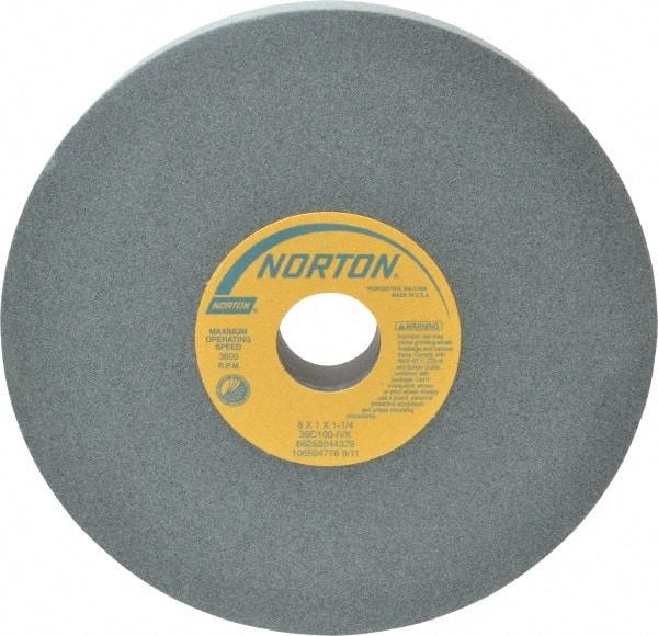 Norton - 8" Diam x 1-1/4" Hole x 1" Thick, I Hardness, 100 Grit Surface Grinding Wheel - Silicon Carbide, Type 1, Fine Grade, 3,600 Max RPM, Vitrified Bond, No Recess - Americas Industrial Supply