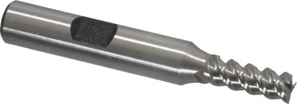 Interstate - 1/4" Diam, 5/8" LOC, 3 Flute Cobalt Roughing & Finishing Square End Mill - Uncoated, 2-7/16" OAL, 3/8" Shank Diam, Weldon Shank, 60° Helix, Centercutting, Regular Length - Americas Industrial Supply