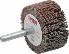 Superior Abrasives - 2" Diam x 1" Face Width, Very Fine Aluminum Oxide Coated Mounted Flap Wheel - 1/4" Shank Mount, 240 Grit, J Weighted Cloth Backing, 14,000 Max RPM - Americas Industrial Supply