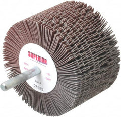 Superior Abrasives - 3" Diam x 2" Face Width, Very Fine Aluminum Oxide Coated Mounted Flap Wheel - 1/4" Shank Mount, 180 Grit, J Weighted Cloth Backing, 6,000 Max RPM - Americas Industrial Supply