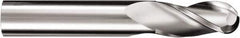 SGS - 3/8" Diam, 1/2" LOC, 3 Flute Solid Carbide Ball End Mill - TiB2 Finish, Single End, 4" OAL, 3/8" Shank Diam, Spiral Flute - Americas Industrial Supply