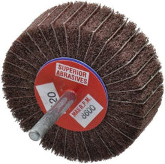 Superior Abrasives - 3" Diam x 1" Face Width, Fine Aluminum Oxide Coated Mounted Flap Wheel - 1/4" Shank Mount, 120 Grit, Interleaf, 8,000 Max RPM - Americas Industrial Supply