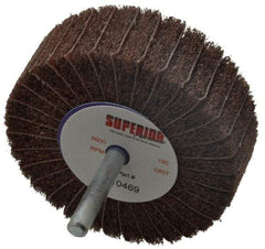 Superior Abrasives - 3" Diam x 1" Face Width, Very Fine Aluminum Oxide Coated Mounted Flap Wheel - 1/4" Shank Mount, 180 Grit, Interleaf, 8,000 Max RPM - Americas Industrial Supply