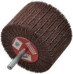 Superior Abrasives - 3" Diam x 2" Face Width, Medium Aluminum Oxide Coated Mounted Flap Wheel - 1/4" Shank Mount, 80 Grit, Interleaf, 8,000 Max RPM - Americas Industrial Supply