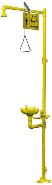 Bradley - 1-1/4" Inlet, 26 GPM shower Flow, Drench shower & Eyewash Station - Bowl, Triangular Pull Rod & Push Flag Activated, Galvanized Steel Pipe, Plastic Shower Head, 3 GPM Bowl Flow, Top or Mid Supply - Americas Industrial Supply