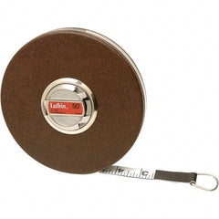 Lufkin - 100' x 5/8" White Fiberglass Blade Tape Measure - 1, 1/10 & 1/100" Graduation, Inch Graduation Style, Brown Vinyl Clad Steel Case - Americas Industrial Supply