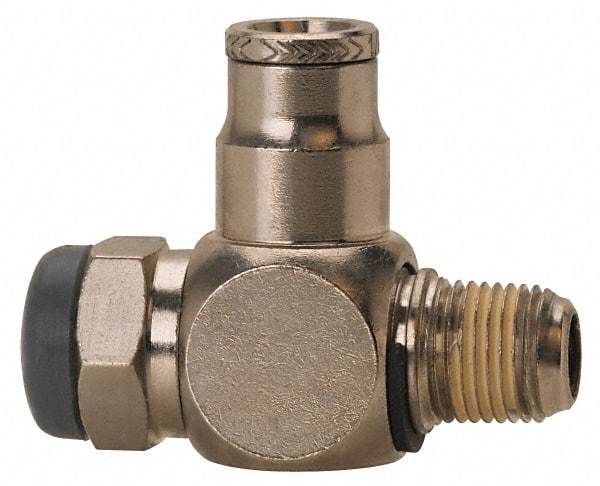 Norgren - 3/8" Tube Inlet x 1/4" NPT Outlet Tamper Resistant Flow Control Valve - 5 to 150 psi, Needle Valve & Brass Material - Americas Industrial Supply