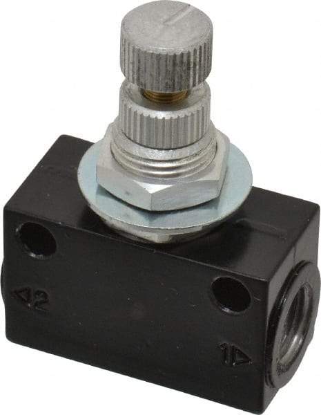 Norgren - 1/8" NPT Inlet x 1/8" NPT Outlet In-Line Flow Control Valve - 15 to 145 psi, Needle Valve & Aluminum Material - Americas Industrial Supply