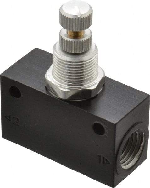 Norgren - 1/4" NPT Inlet x 1/4" NPT Outlet In-Line Flow Control Valve - 15 to 145 psi, Needle Valve & Aluminum Material - Americas Industrial Supply