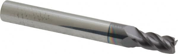 Accupro - 13/64", 3/8" LOC, 1/4" Shank Diam, 2" OAL, 4 Flute, Solid Carbide Square End Mill - Single End, AlTiN Finish, Spiral Flute, 40° Helix, Centercutting, Right Hand Cut, Right Hand Flute - Americas Industrial Supply