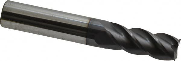 Accupro - 27/64", 1" LOC, 7/16" Shank Diam, 2-3/4" OAL, 4 Flute, Solid Carbide Square End Mill - Single End, AlTiN Finish, Spiral Flute, 40° Helix, Centercutting, Right Hand Cut, Right Hand Flute - Americas Industrial Supply