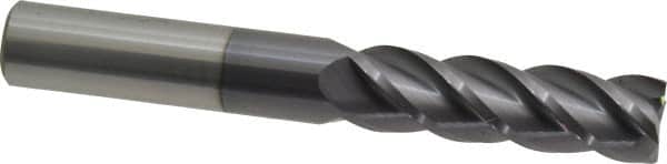 Accupro - 5/8", 2-1/8" LOC, 5/8" Shank Diam, 4-5/8" OAL, 4 Flute, Solid Carbide Square End Mill - Single End, AlTiN Finish, Spiral Flute, 40° Helix, Centercutting, Right Hand Cut, Right Hand Flute - Americas Industrial Supply