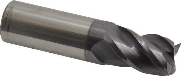 Accupro - 11/16", 1" LOC, 3/4" Shank Diam, 3" OAL, 4 Flute, Solid Carbide Square End Mill - Single End, AlTiN Finish, Spiral Flute, 40° Helix, Centercutting, Right Hand Cut, Right Hand Flute - Americas Industrial Supply