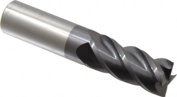 Accupro - 1", 2-1/4" LOC, 1" Shank Diam, 5" OAL, 4 Flute, Solid Carbide Square End Mill - Single End, AlTiN Finish, Spiral Flute, 40° Helix, Centercutting, Right Hand Cut, Right Hand Flute - Americas Industrial Supply
