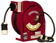Reelcraft - 12 AWG, 45' Cable Length, Cord & Cable Reel with Twist Lock Receptacle End - 1 Outlet, NEMA L5-20R, 20 Amps, 125 Volts, SJEOOW Cable, Red Reel - Americas Industrial Supply