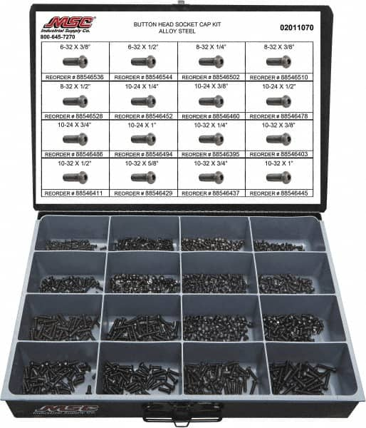 Value Collection - 1,100 Piece Steel Socket Head Cap Screws - #6 to #10 Thread - Americas Industrial Supply