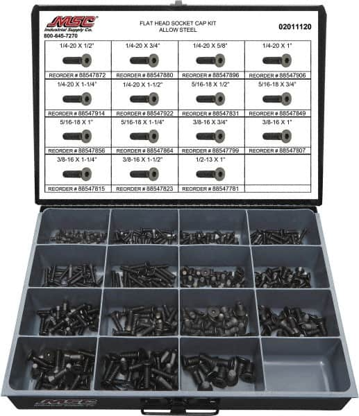 Value Collection - 360 Piece Steel Socket Head Cap Screws - 1/4 to 1/2 Thread - Americas Industrial Supply