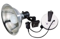 Made in USA - 18 AWG, 20' Cable Length, Cord & Cable Reel with Incandescent Hand Lamp End - 0 Outlets, 15 Amps, 110/115 Volts, SJT Cable, White/Black Reel - Americas Industrial Supply