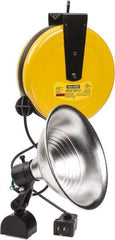 Made in USA - 18 AWG, 50' Cable Length, Cord & Cable Reel with Incandescent Hand Lamp End - 0 Outlets, 15 Amps, 110/115 Volts, SJT Cable, White/Black Reel - Americas Industrial Supply