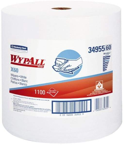 WypAll - X60 Dry Shop Towel/Industrial Wipes - Jumbo Roll, 13-3/8" x 12-5/8" Sheet Size, White - Americas Industrial Supply