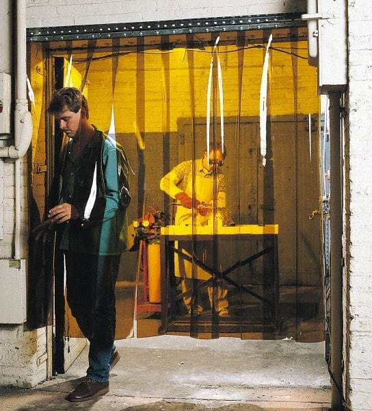 Steiner - 8 Ft. Wide x 8 Ft. High x 0.08 Inch Thick, Vinyl Strip Welding Curtain Kit - Amber with Pipe Mount Clamping Hardware - Americas Industrial Supply