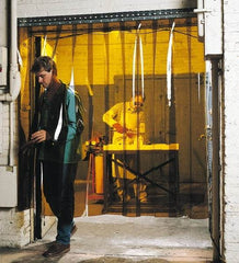 Steiner - 8 Ft. Wide x 8 Ft. High x 0.08 Inch Thick, Vinyl Strip Welding Curtain Kit - Amber with Pipe Mount Clamping Hardware - Americas Industrial Supply