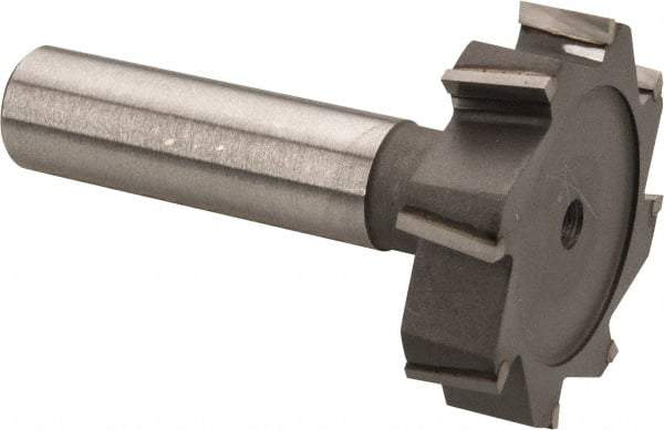 Made in USA - 1-1/2" Diam x 3/8" Face Width, Carbide-Tipped, 8 Teeth, Shank Connection Woodruff Keyseat Cutter - Uncoated, 2-3/8" OAL x 1/2" Shank, Staggered Teeth, ANSI 1212, Old Standard G - Americas Industrial Supply