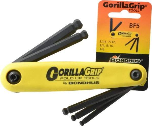 Bondhus - 5 Piece Fold-Up Hex Key Set - Hex Range 3/16 to 3/8" - Americas Industrial Supply